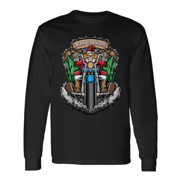 Christmas Motorcycle Santa Skull Santa Bike Rider Long Sleeve T-Shirt Gifts ideas