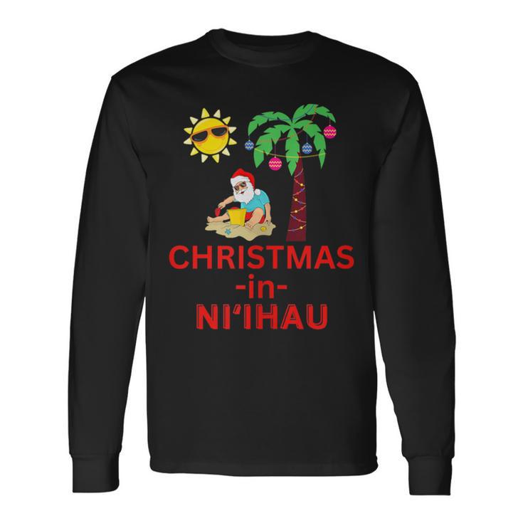 Christmas In Ni'ihau Deck The Palm Trees Hawaii Vacation Long Sleeve T-Shirt