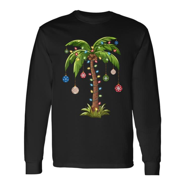 Christmas Palm Tree Light Hawaiian Tropical Xmas Long Sleeve T-Shirt