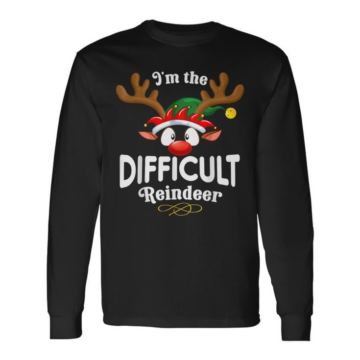 Christmas Pjs Difficult Xmas Reindeer Matching Long Sleeve T-Shirt