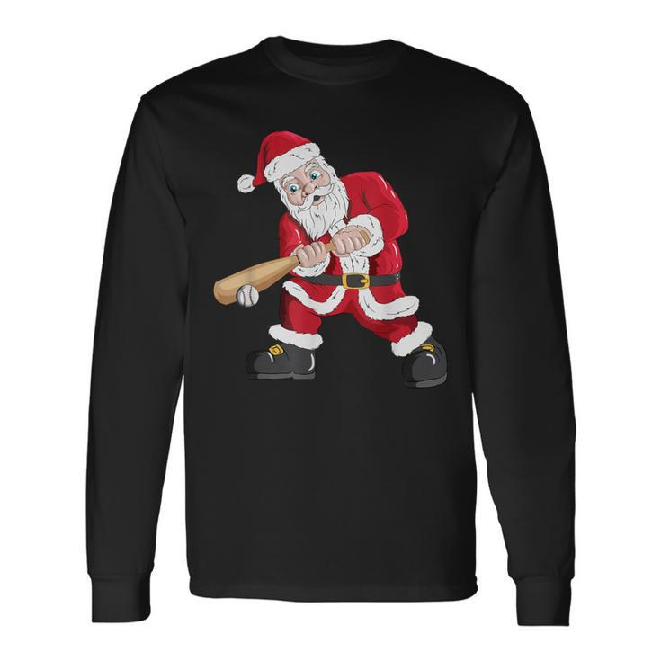 Christmas Santa Claus With Baseball Bat Baseball Long Sleeve T-Shirt
