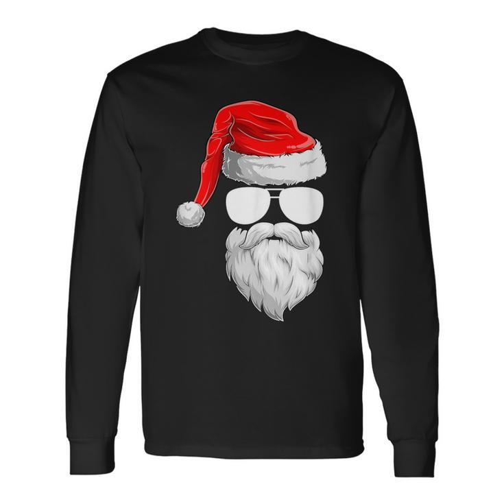 Christmas Santa Claus Face Sunglasses With Hat Beard Long Sleeve T-Shirt