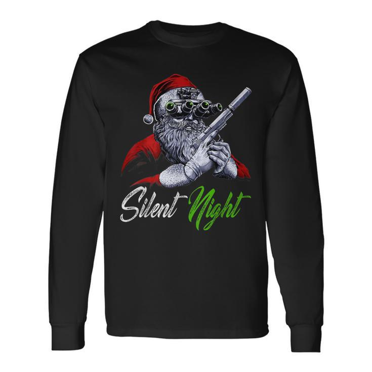 Christmas Santa Claus Guns Silent Night Santa Long Sleeve T-Shirt
