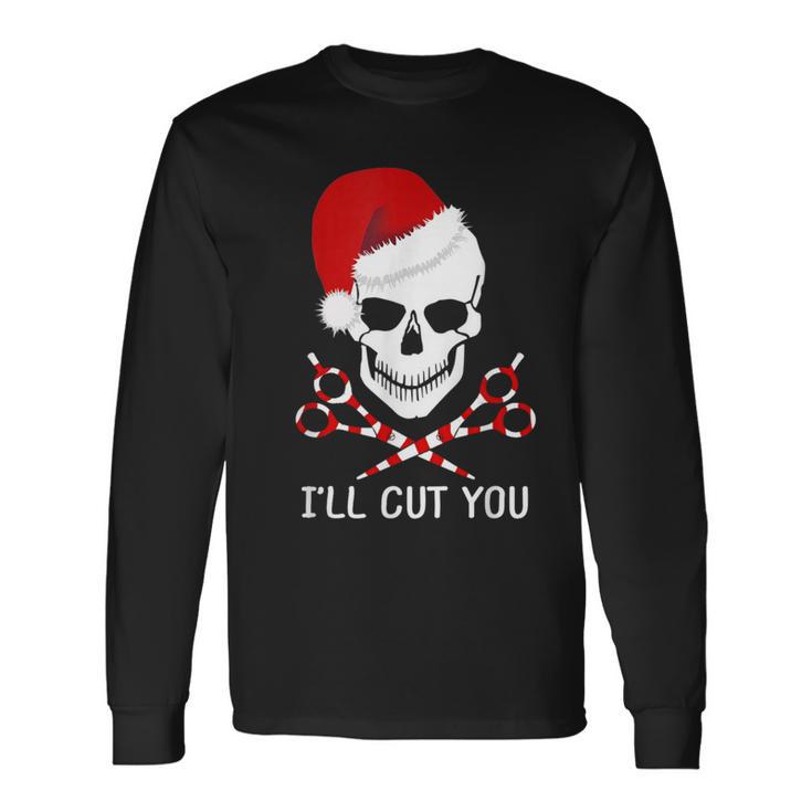 Christmas Skull Hairdresser Hair Stylist Santa Barber Long Sleeve T-Shirt