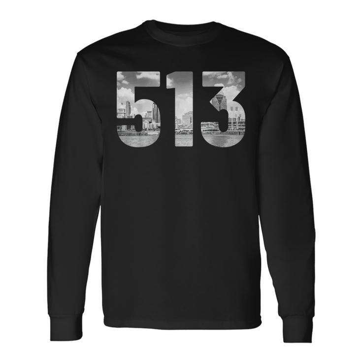 Cincinnati 513 Area Code Skyline Ohio Vintage Long Sleeve T-Shirt