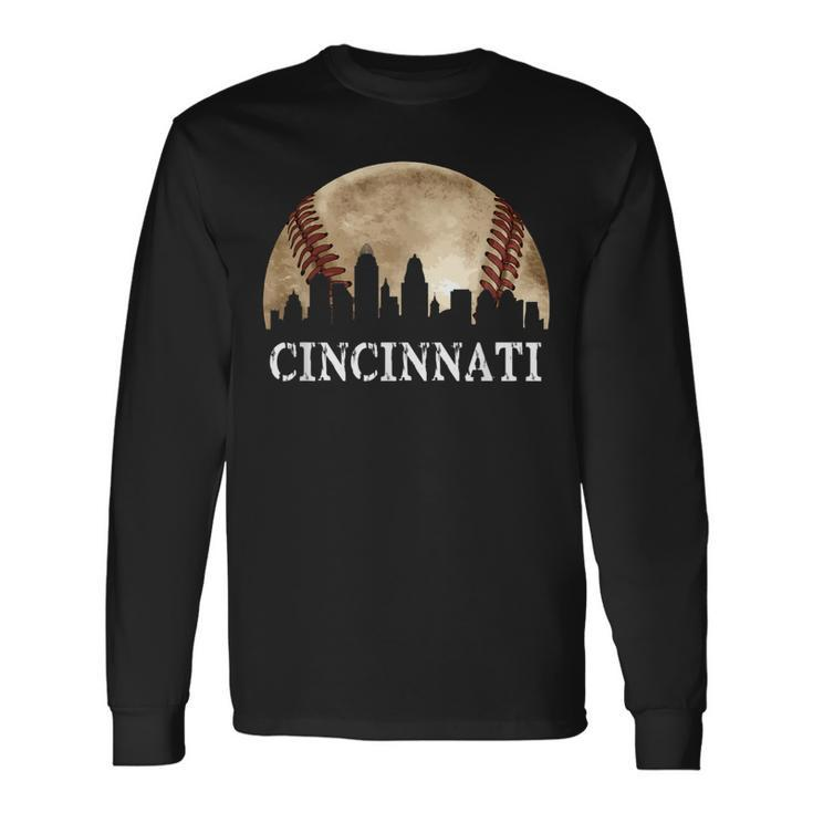 Cincinnati Skyline City Vintage Baseball Lover Long Sleeve T-Shirt