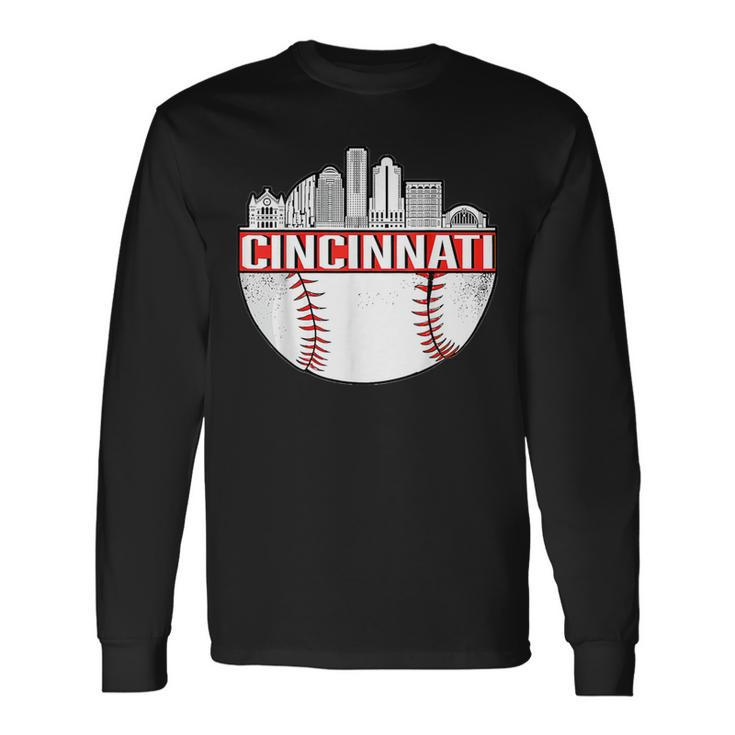 Cincinnati Vintage Baseball Distressed Gameday Retro Long Sleeve T-Shirt