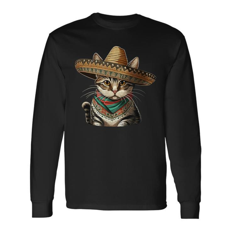 Cinco De Mayo Cat Party Mexican Sombrero Cat Lover Women Long Sleeve T-Shirt