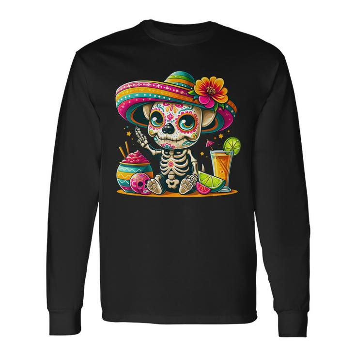 Cinco De Mayo Chihuahua Dog Mexican Sugar Skull Sombrero Long Sleeve T-Shirt