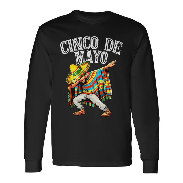 Cinco De Mayo Dabbing Mexican Poncho Sombrero Hat Boys Men Long Sleeve T-Shirt