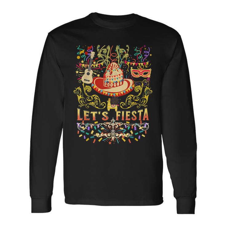 Cinco De Mayo Mexican Guitar Music Colors Lets Fiesta Party Long Sleeve T-Shirt