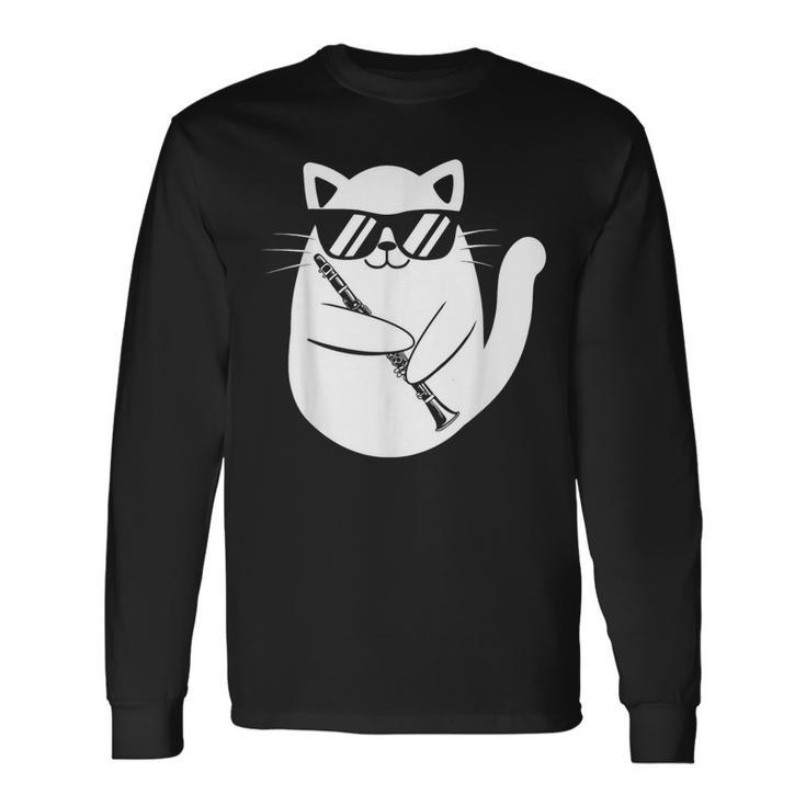 Clarinet Player Cat Clarinetist Music Lover Marching Band Long Sleeve T-Shirt