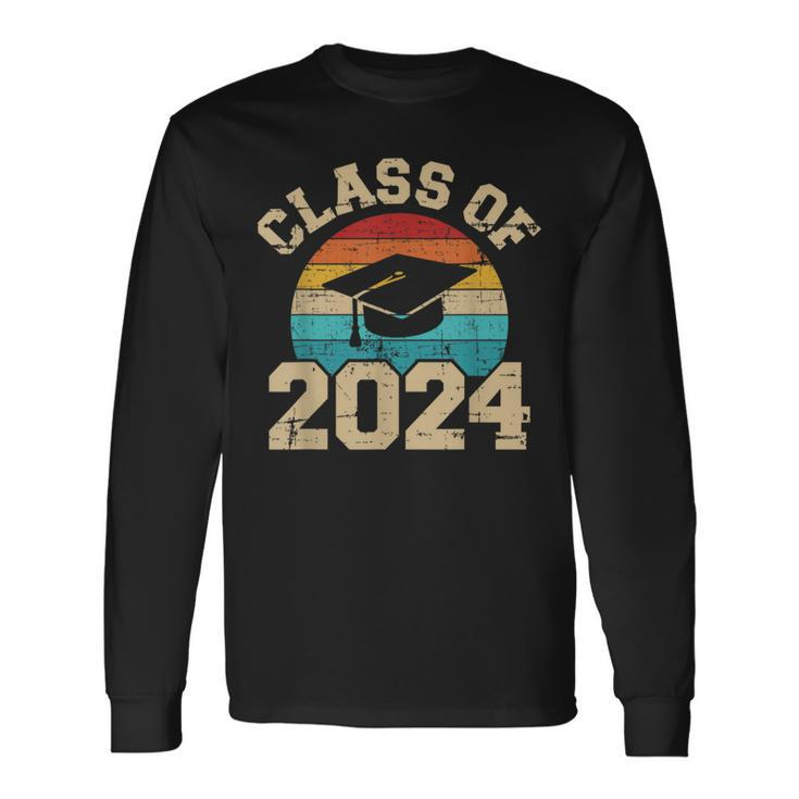 Class Of 2024 Graduation Hat Retro Long Sleeve T-Shirt