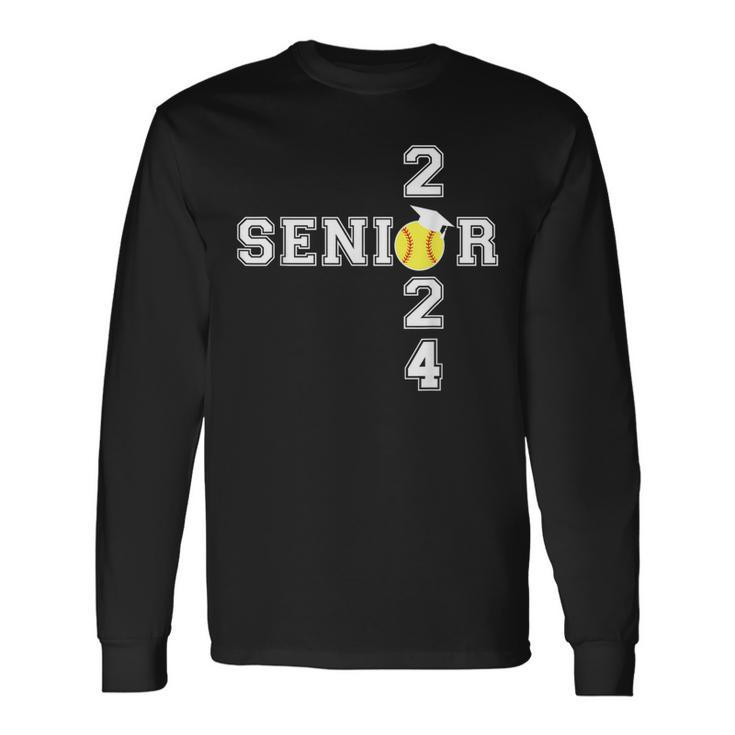 Class Of 2024 Senior Softball Player Graduation Long Sleeve T-Shirt