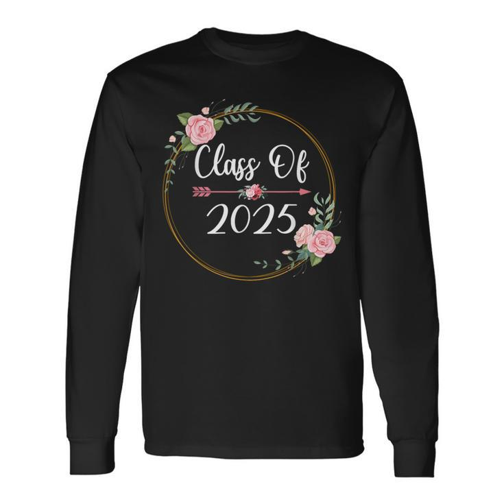 Class Of 2025 Senior 2025 Cute Arrow Flowers For Girls Women Long Sleeve T-Shirt