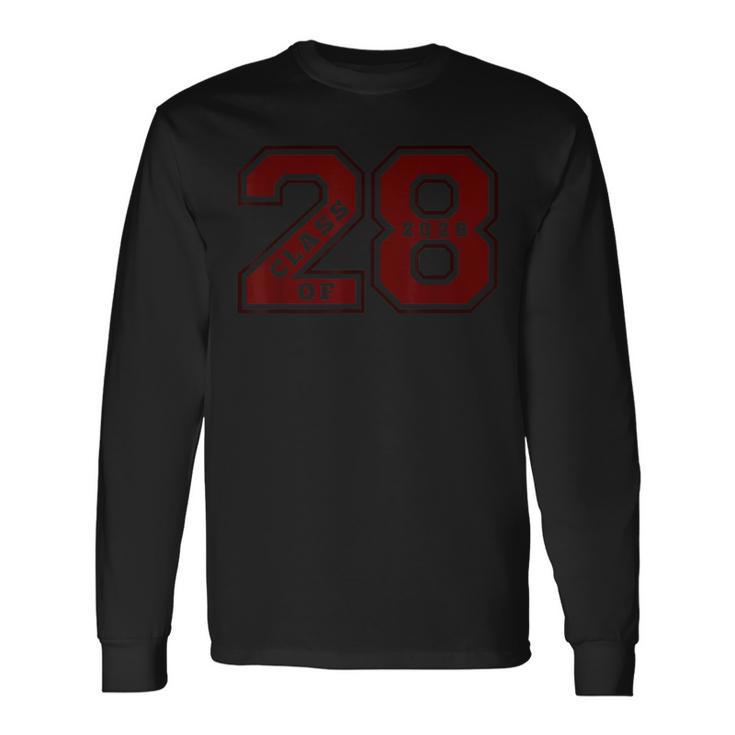 Class Of 2028 Maroon Letterman Style Class Of 28 Swag 1 Long Sleeve T-Shirt