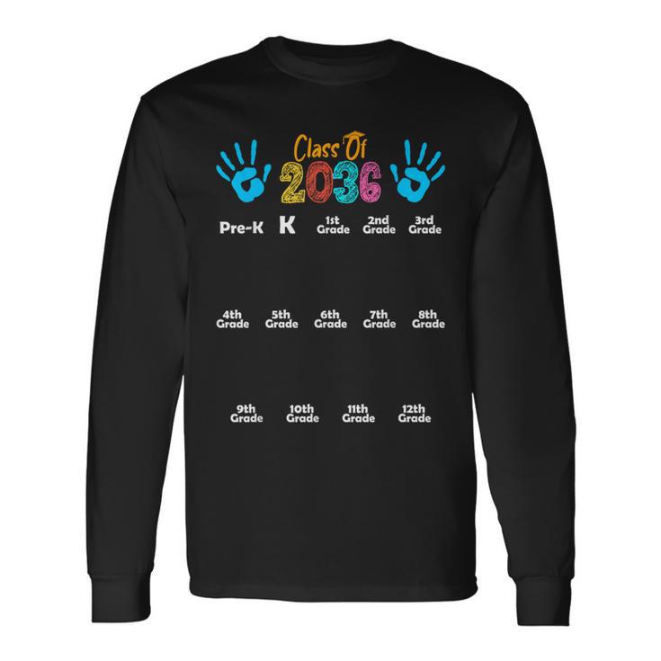 Class Of 2036 Kindergarten Graduation Grow With Me Handprint Long Sleeve T-Shirt