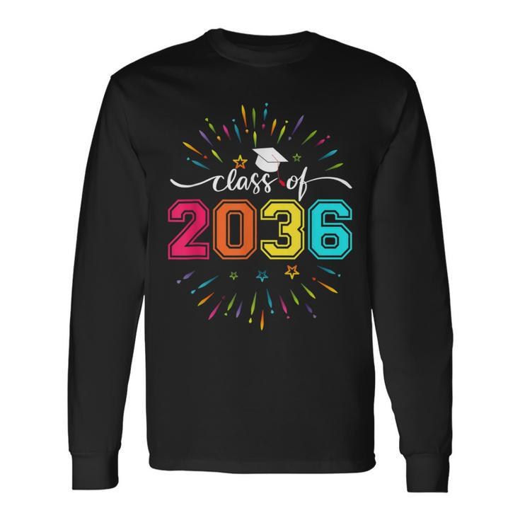 Class Of 2036 Pre K To 12 Handprint On Back Grow With Me Long Sleeve T-Shirt