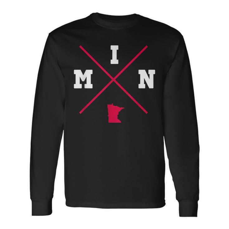 Classic Min Minnesota Red Vintage State Outline Long Sleeve T-Shirt