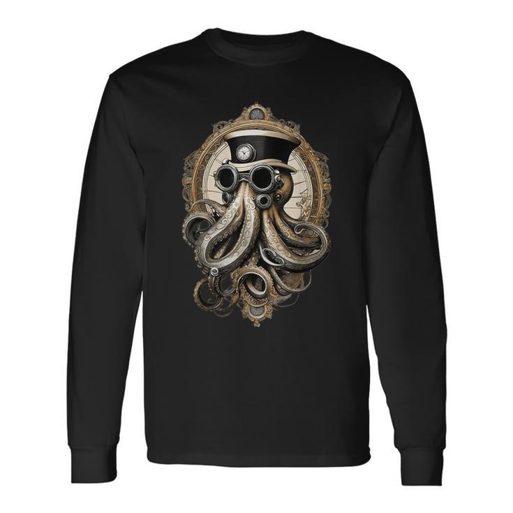 Classic Steampunk Octopus Retro Vintage Funky Fun Graphic Long Sleeve T-Shirt