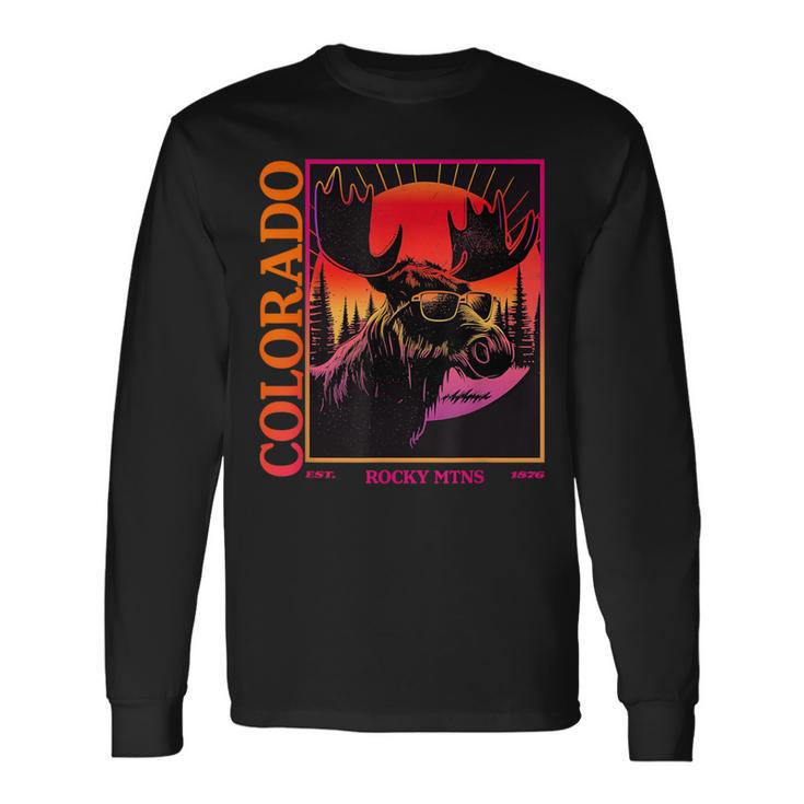 Colorado Mountain Moose Retro Vintage 80S Elk Colorado Long Sleeve T-Shirt