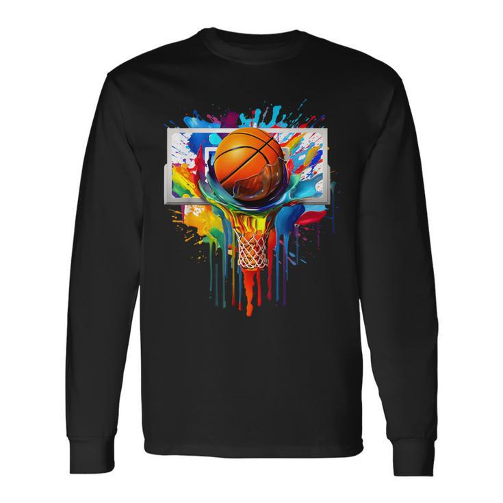 Colorful Basketball Tie Dye Color Splash Hoop Net Slam Dunk Long Sleeve T-Shirt