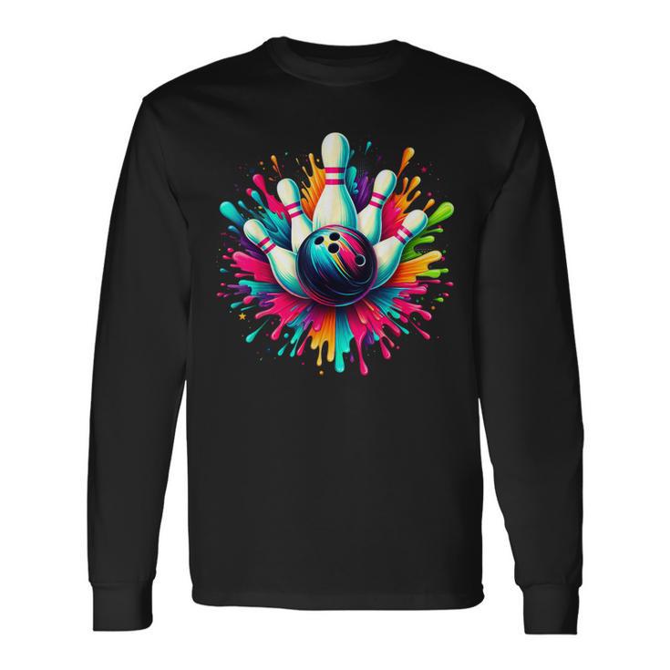 Colorful Bowling Game Day Bowling Cute Colorsplash Ball Long Sleeve T-Shirt