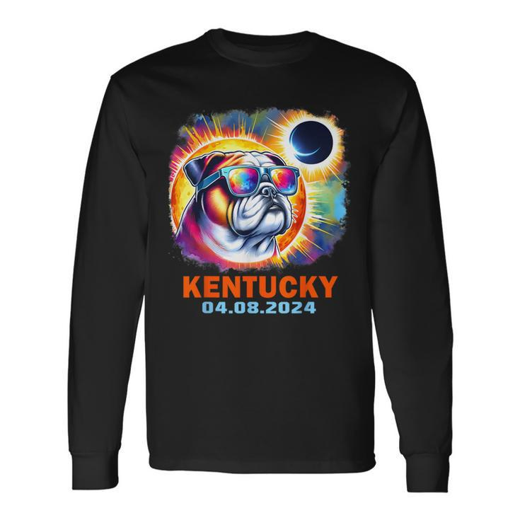 Colorful Bulldog Total Solar Eclipse 2024 Kentucky Long Sleeve T-Shirt Gifts ideas
