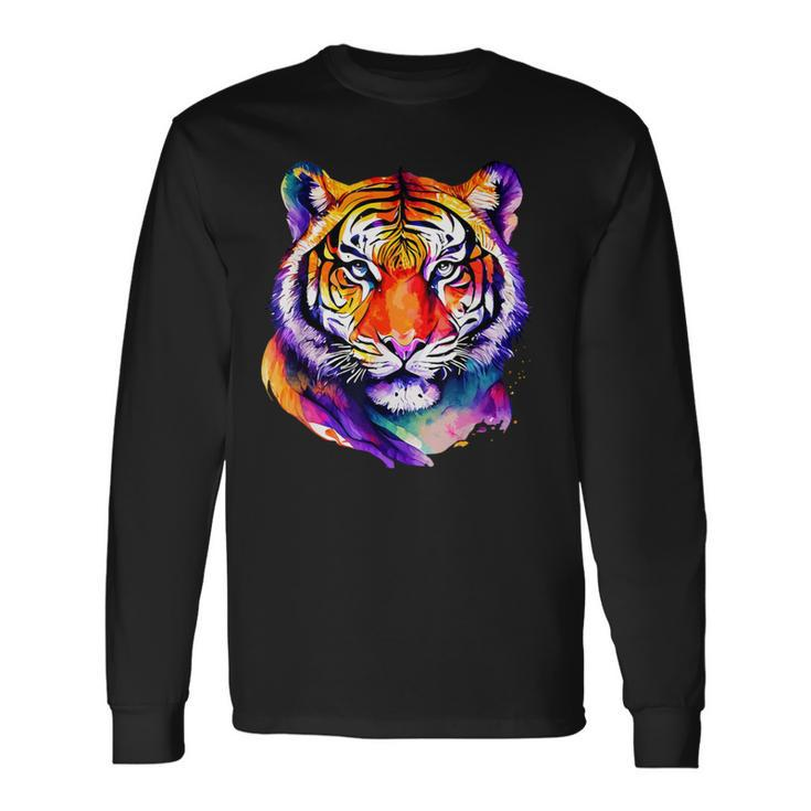 Colorful Tiger Face Neture Wild Animal Pet Lovers Men's Long Sleeve T-Shirt