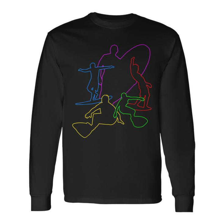 Colorful Wave Surfing Surfer Surf T Ride Wakesurf Long Sleeve T-Shirt