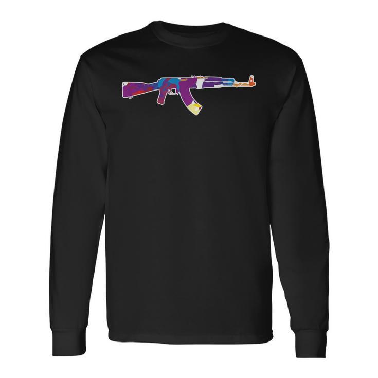 Coloured Ak 47 Weapon Peace War Sign Long Sleeve T-Shirt