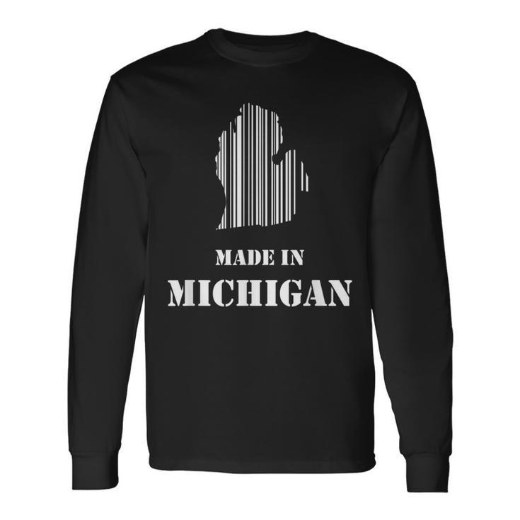 Cool Barcode State Map Made In Michigan Long Sleeve T-Shirt