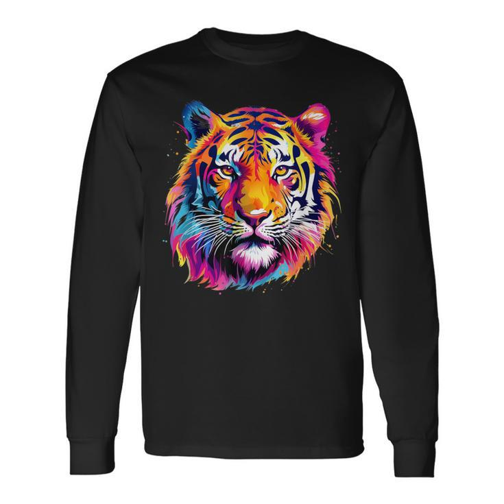Cool Colorful Tiger Portrait Graphic Long Sleeve T-Shirt
