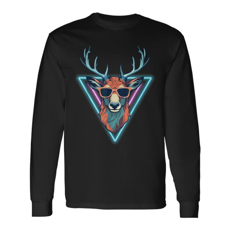 Cool Deer Animal Party Wear Sunglasses Vintage 70S 80S Long Sleeve T-Shirt Gifts ideas