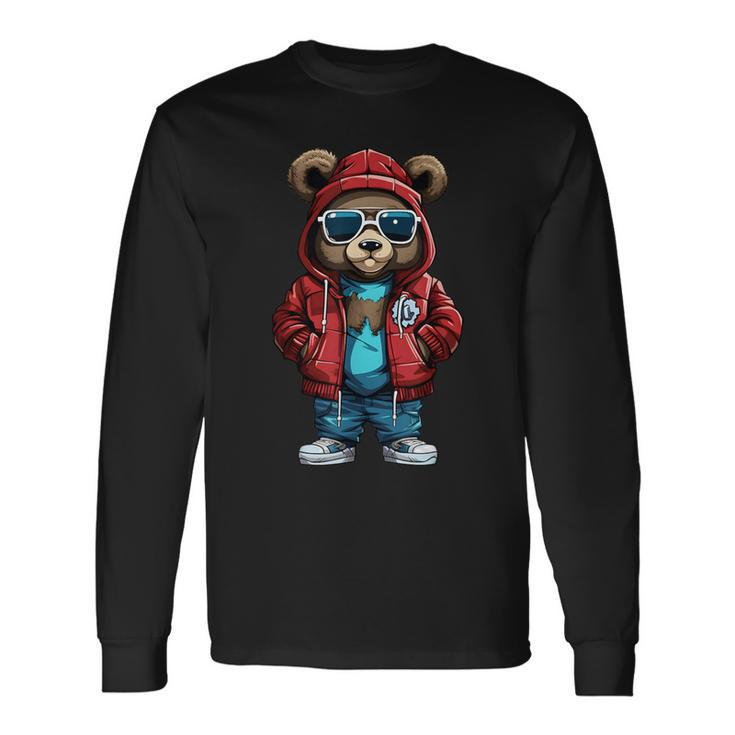 Cool Hip-Hop Bear Streetwear Graphic Long Sleeve T-Shirt Gifts ideas