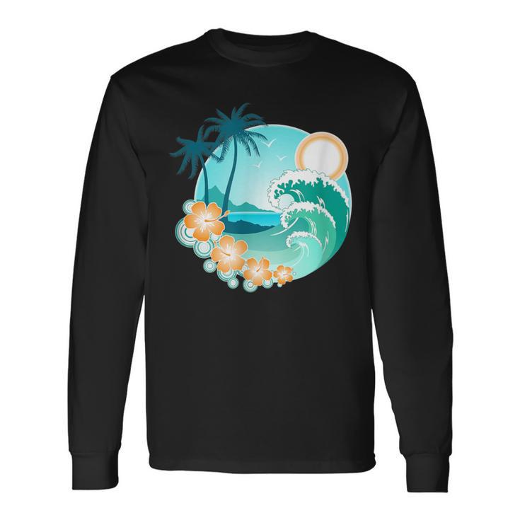 Cool Island Scene Beach Surf Long Sleeve T-Shirt