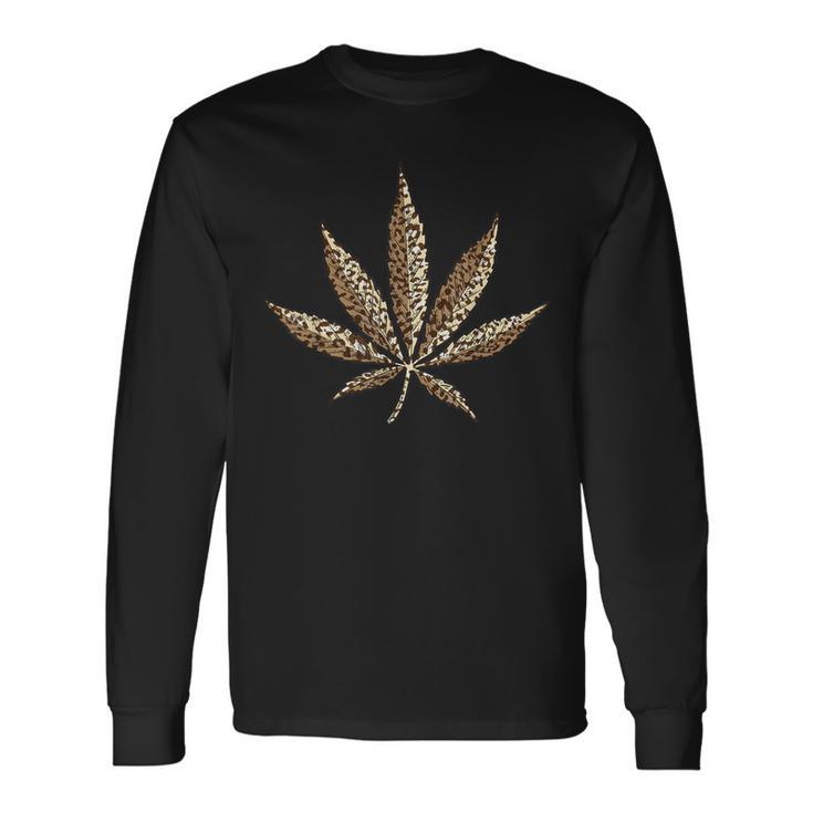 Cool Leopard Print Marijuana Leaf  Animal Skin Long Sleeve T-Shirt