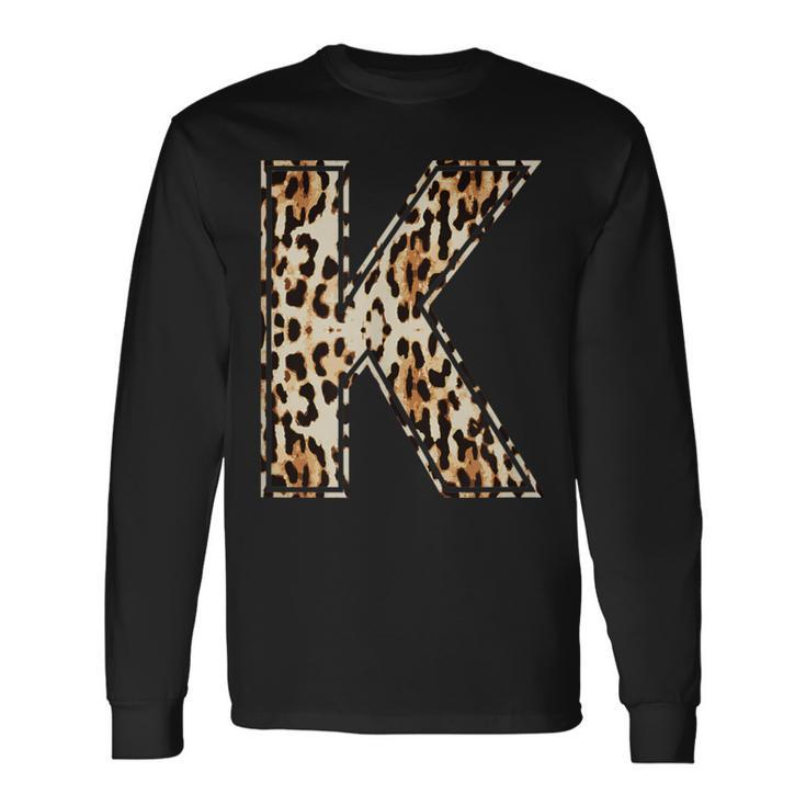 Cool Letter K Initial Name Leopard Cheetah Print Long Sleeve T-Shirt