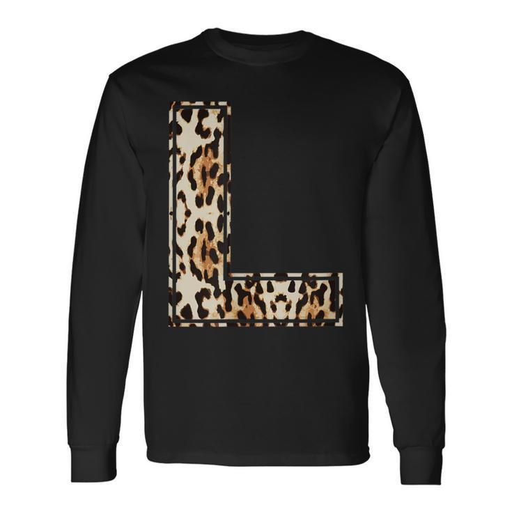 Cool Letter L Initial Name Leopard Cheetah Print Long Sleeve T-Shirt