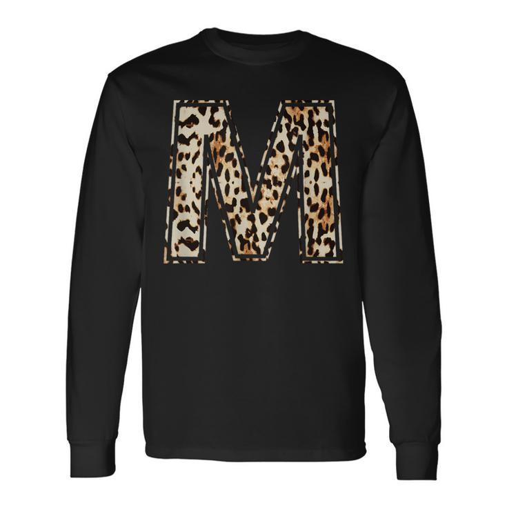 Cool Letter M Initial Name Leopard Cheetah Print Long Sleeve T-Shirt