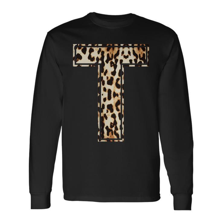 Cool Letter T Initial Name Leopard Cheetah Print Long Sleeve T-Shirt