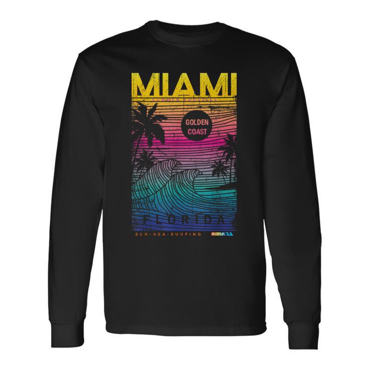 Cool Miami Beach Outfit Colorful Miami Graphic Long Sleeve T-Shirt