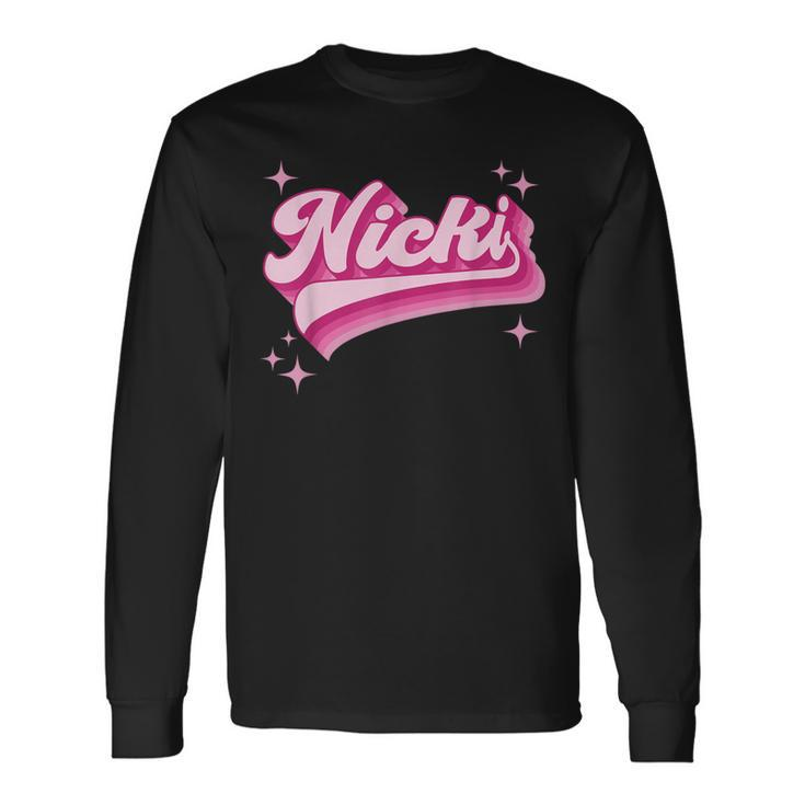 Cool Personalized Name Nicki Distressed Retro Vintage Groovy Long Sleeve T-Shirt