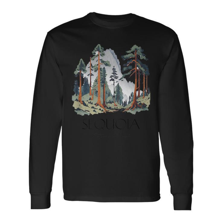 Cool Sequoia National Park Hiking Watercolor Graphic Long Sleeve T-Shirt