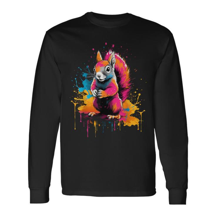 Cool Squirrel On Colorful Painted Squirrel Long Sleeve T-Shirt