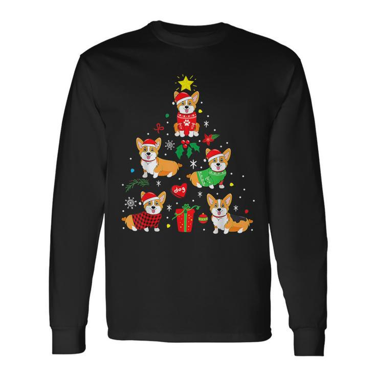 Corgi Christmas Tree Light Buffalo Plaid Dog Xmas Long Sleeve T-Shirt