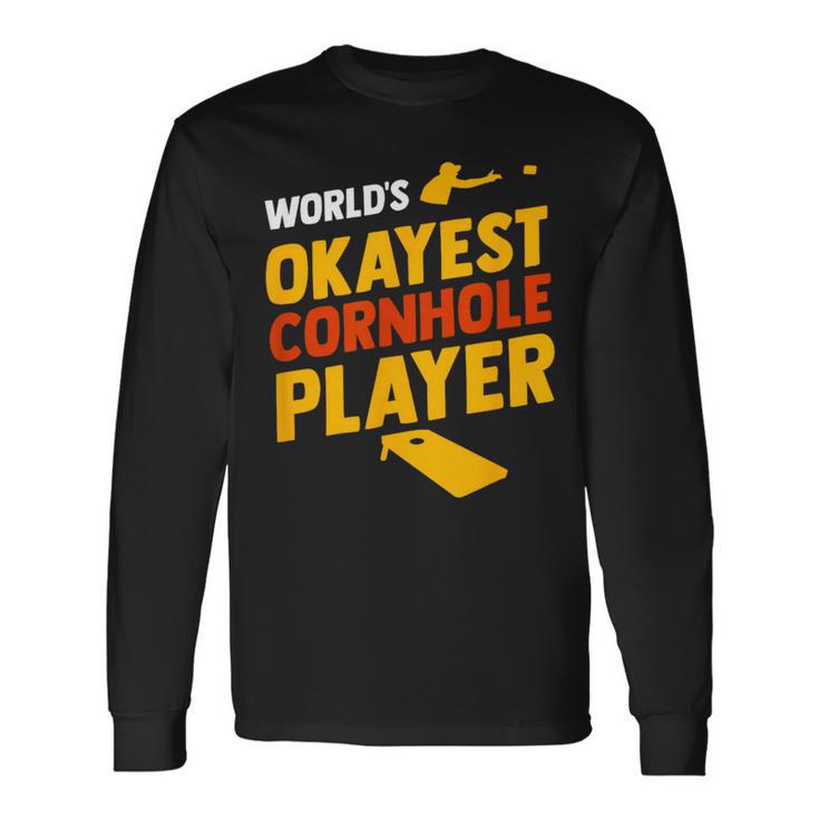 Cornhole Worlds Okayest Retro Bean Bag Long Sleeve T-Shirt