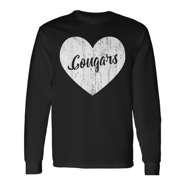 Cougars School Sports Fan Team Spirit Mascot Cute Heart Long Sleeve T-Shirt