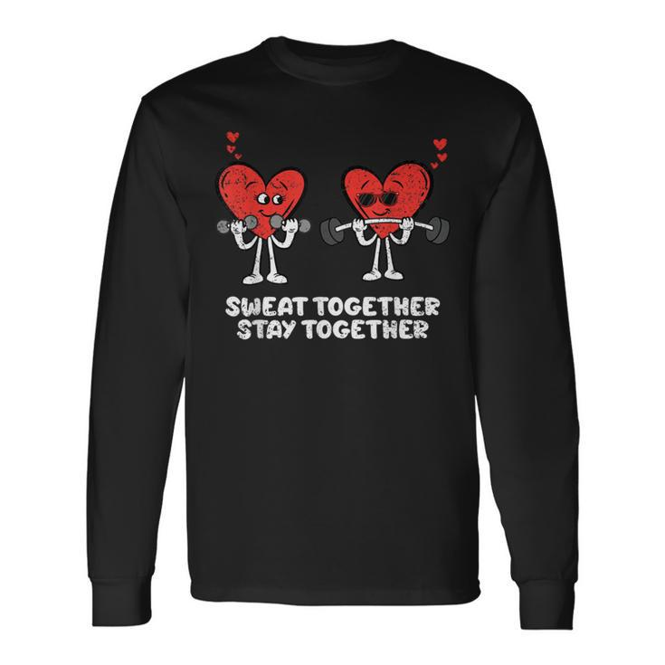 Couple Heart Workout Valentines Day Love Gym Fitness Lifting Long Sleeve T-Shirt