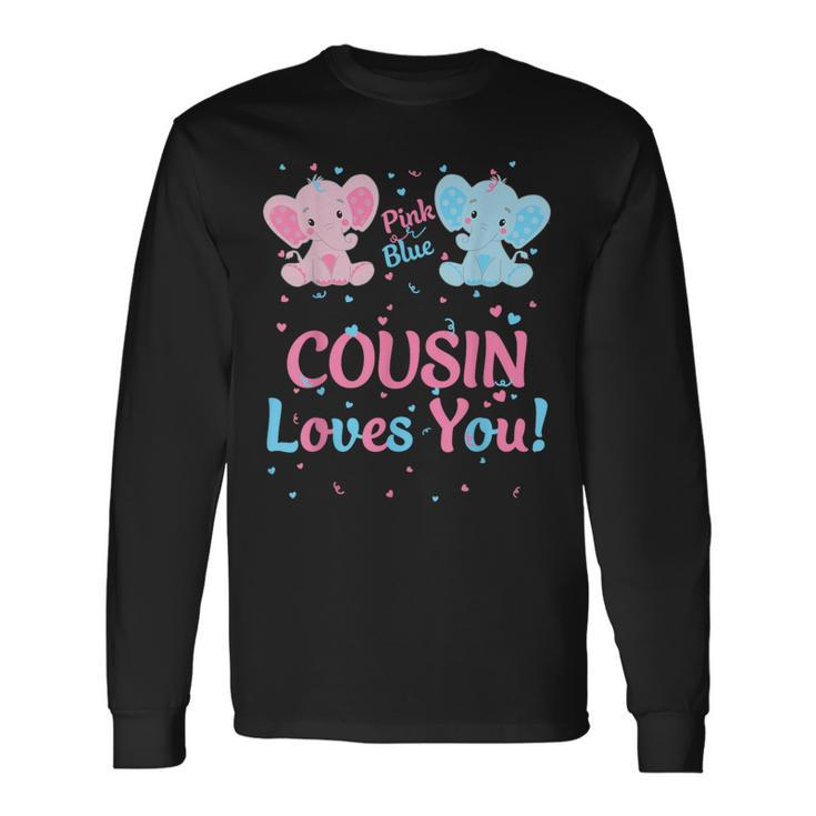 Cousin Gender Reveal Elephant Pink Or Blue Matching Family Long Sleeve T-Shirt